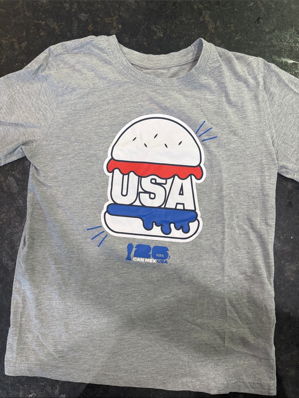 Kids Grey USA Graphic Tee with Red & Blue Accents